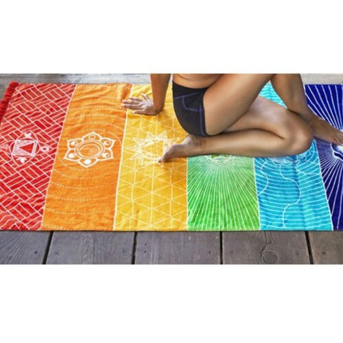 Regnbue boho strandmåtte mandala tæppe stribet væghængende gobelin yogamåtte