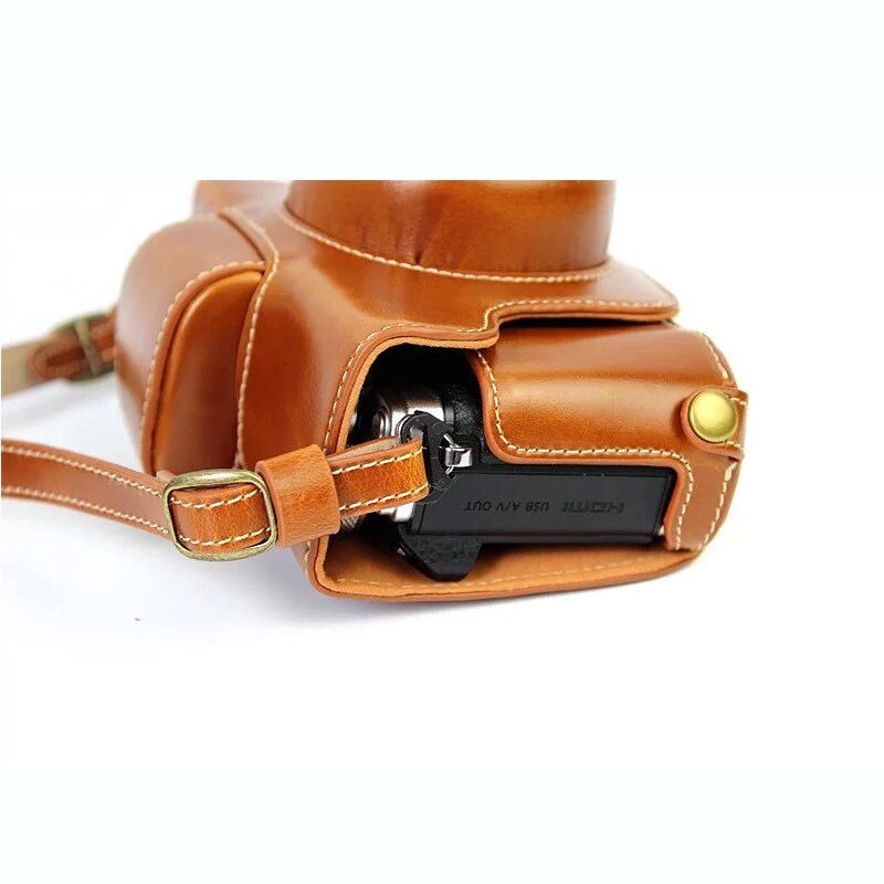 Housse de luxe en cuir pour Olympus OM-D OMD EM10 II EM10 Mark II (objectif 14-42mm) avec sac d'appareil photo à ouverture de batterie