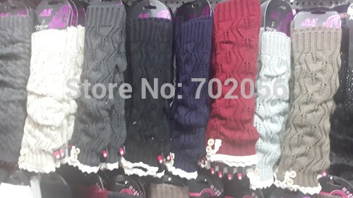 solid Lace knitted Fingerless Gloves Ballet Dance button glove burn out long Arm Warmers 7 colors #3706
