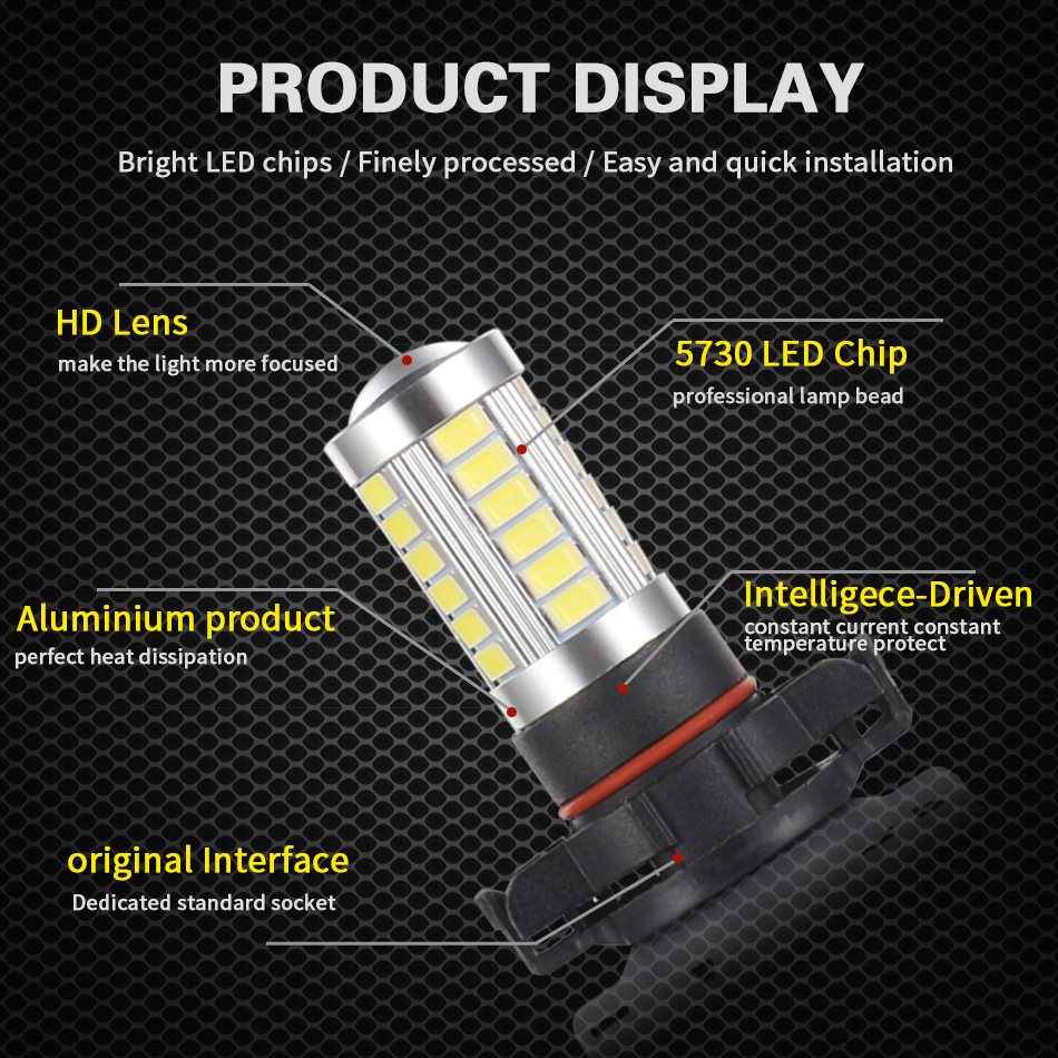 GZKAFOLEE lampa przeciwmgielna samochodu PSX24W PS24W doprowadziło H16 5202 żarówka światła przeciwmgielne 5730 żeton 33 SMD 600LM 3000K biały 6000K 1 rok gwarancji