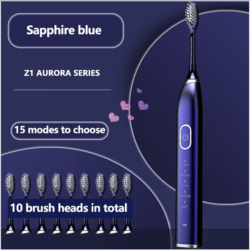 Sonic Electric Toothbrush 5 modes and 15 gears USB Charger Adult timer Brush Tooth Brushes 10 Replacement Heads Teeth Whitening: 05