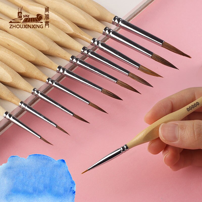 Pincel de línea de gancho para acuarela, pincel de pelo suave gouache muy fino, contorno minucioso, pintura china 00000, de polipropileno pintado a mano