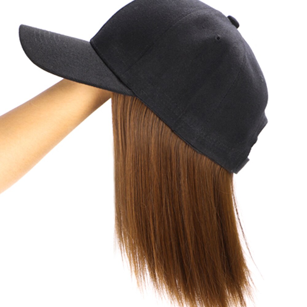 Baseball Hat with Hair Attached for Women Extension Synthetic Short Bob Hairstyles Hat Easy to Use Adjustable Black Baseball Hat: Black-light brown