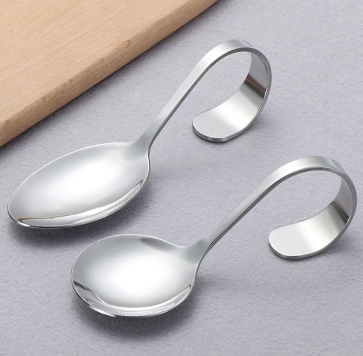 Hotel and Restaurant Use Stainless Steel Canape Serving Spoon, Shiny Polish Sea Food Spoon with Bendy Handle