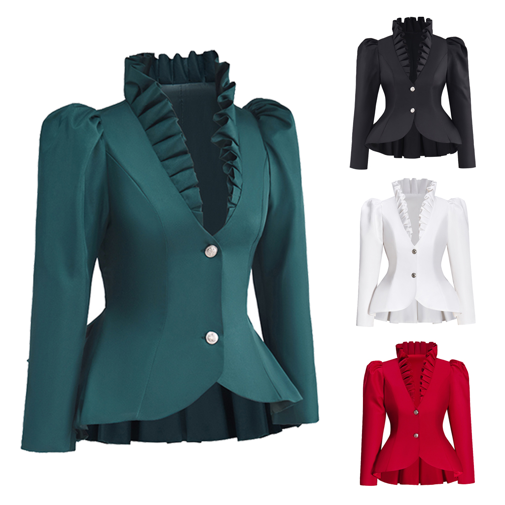 Viktorianische Gothic, eleganter roter Blazer, formelle Business-Rüschen, schmale Jacke mit V-Ausschnitt, viktorianische Trubel-Piratenjacke