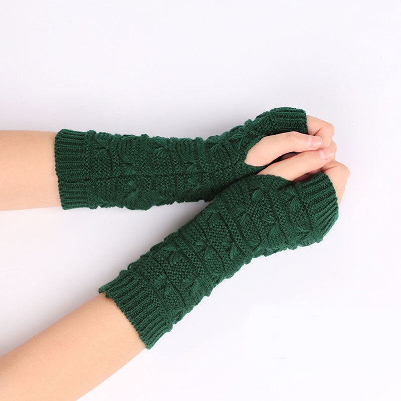 Manchettes en laine pour femmes, mitaine chaude, épaisse, sans doigts, chauffe-mains, en Crochet, tricot, Faux gants, couverture de bras, blanc, hiver: green