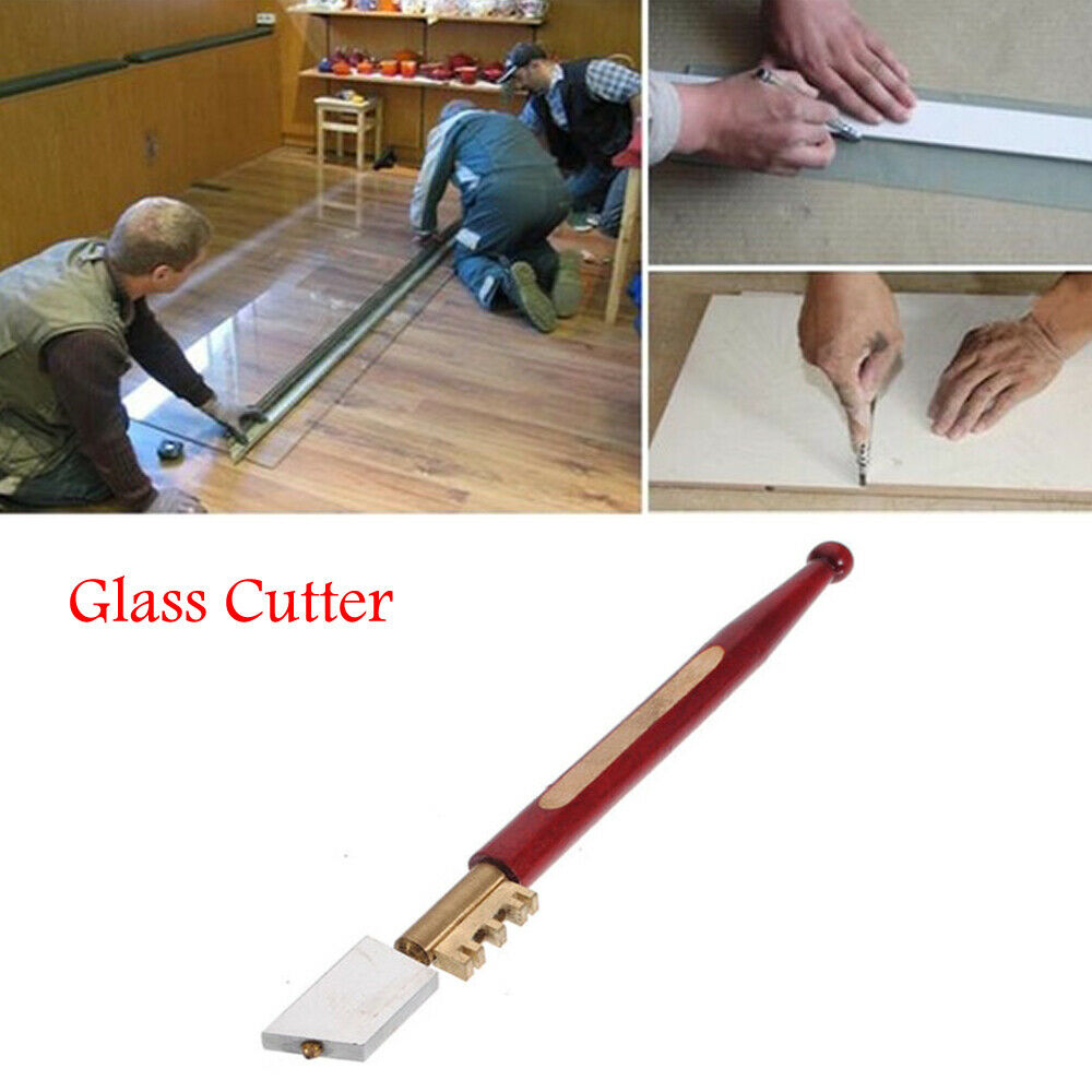 Sharp Diamond Tip Window Mirror Glazing Cutting Tool Antislip Wooden Handle Steel Blade Oil Feed Glass Cutter