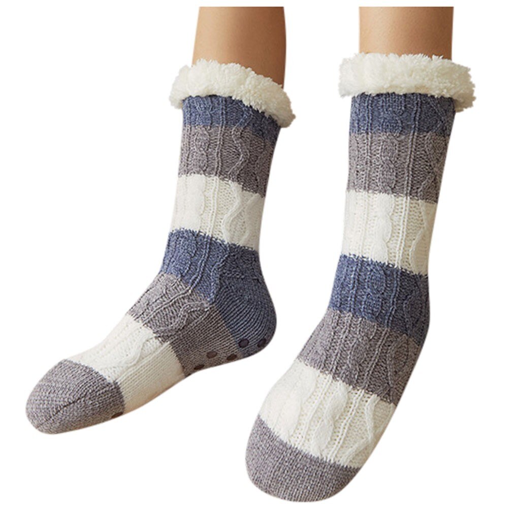 Women Girls Socks Print Stripe Casual Non Slip Warm Winter Mid Tube Cute Socks Warm Cold Knit Wool Floor Socks: D