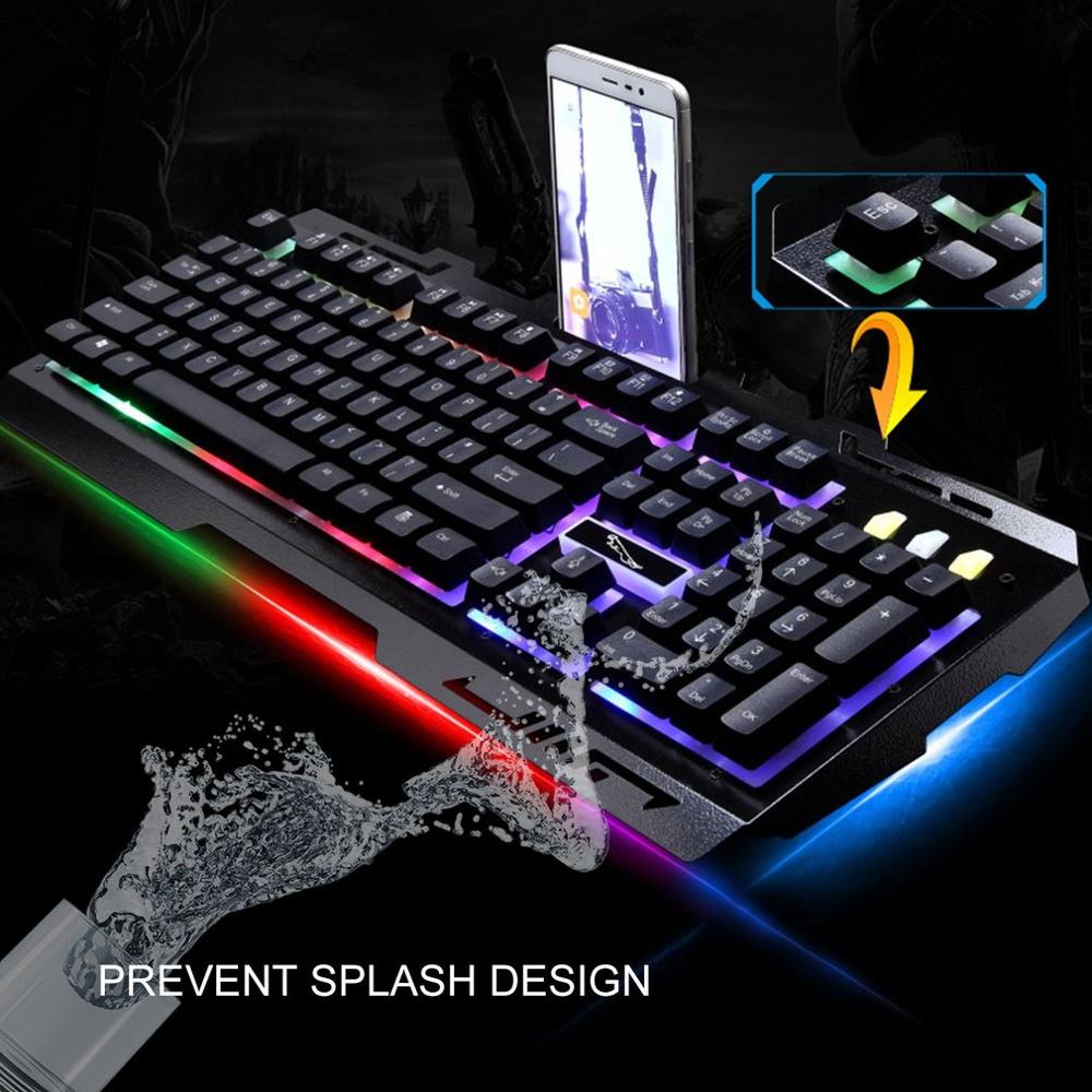 Black G700 Game Luminous Wired USB Mouse and Keyboard Suit With Rainbow Backlight LED Lights Mechanical Keyboard Gaming Mouse