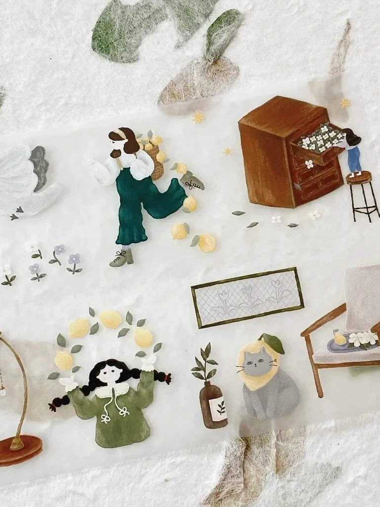 1 bucle de hiedra, nieve, árbol de limón Vintage, granja, bosque, chica, Washi, cinta PET para hacer tarjetas, bricolaje, Plan de álbum de recortes, pegatina decorativa