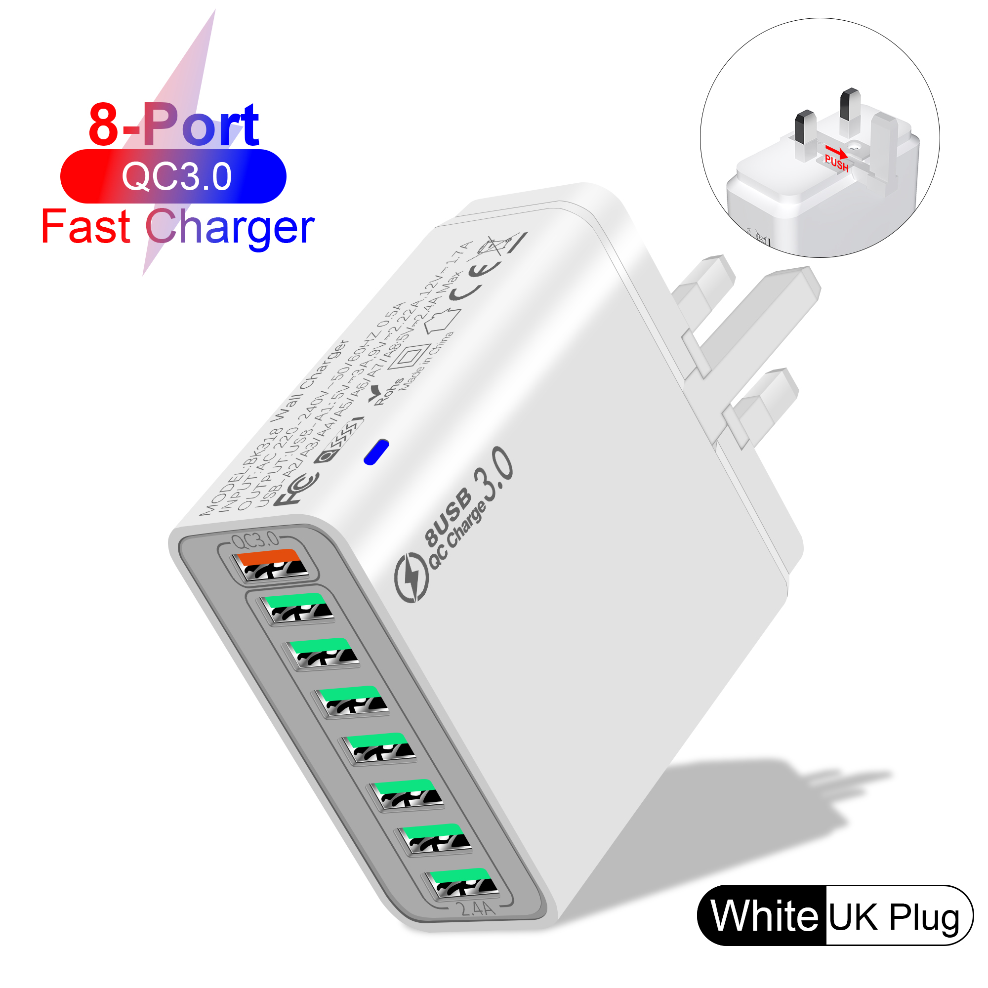 Total 100W 8 Ports charge rapide USB chargeur mural QC3.0 adaptateur de téléphone Portable Portable pour iPhone Huawei Samsung Xiaomi: IT