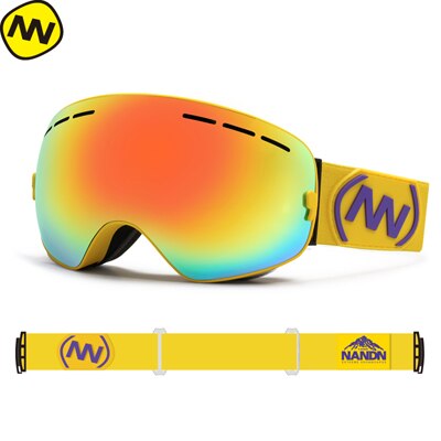 Nandn skibriller snowboard dobbelt lag  uv400 anti-dug store skimaske briller skiløb: Gul ramme-guld