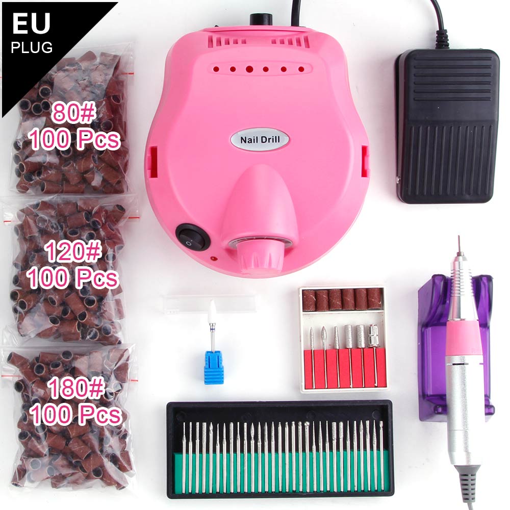 Electric Machine Apparatus for Manicure Pedicure Kit Milling Cutter Ceramic Nail Drill Art Polisher Tool Bits Sanding Bands: Pink Set A