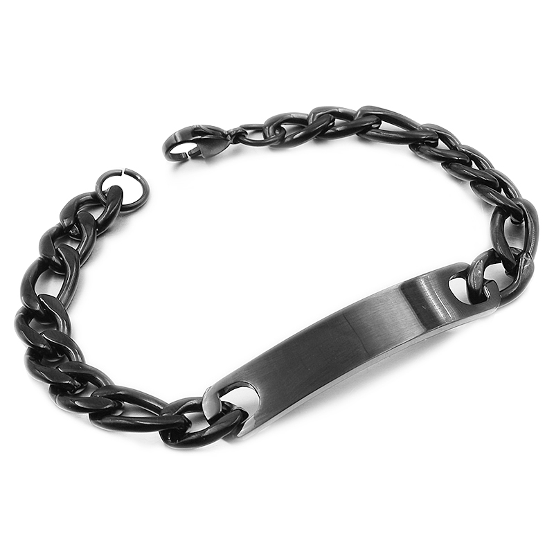 Gokadima Stainless Steel ID Bracelet For Women Men Jewellery Chain Cuff,4 colors, Items,WB001: Style2 black21cm9mm