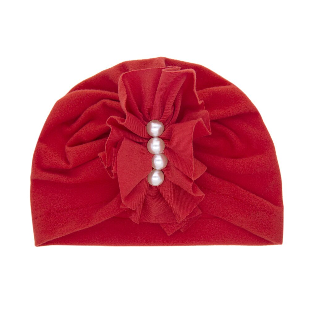 Chapeau imprimé pour bébé fille, 1 pièce, bonnet pour -né, accessoires de photographie en perle, printemps automne: Rouge