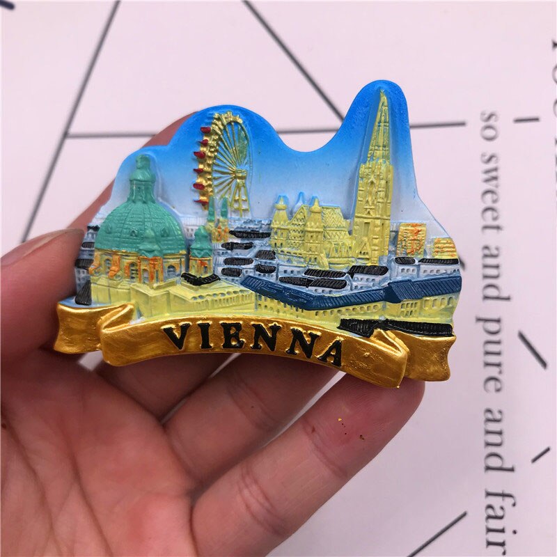 Turist souvenir dekoration ungarn budapest østrig wien panorama køleskab pasta harpiks magnetisk turist souvenir håndværk