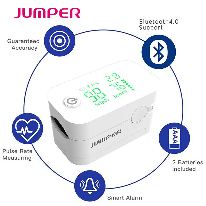 Jumper-oxímetro de pulso para dedo, oxímetro de pulso con Bluetooth, pulsioxímetro saturador