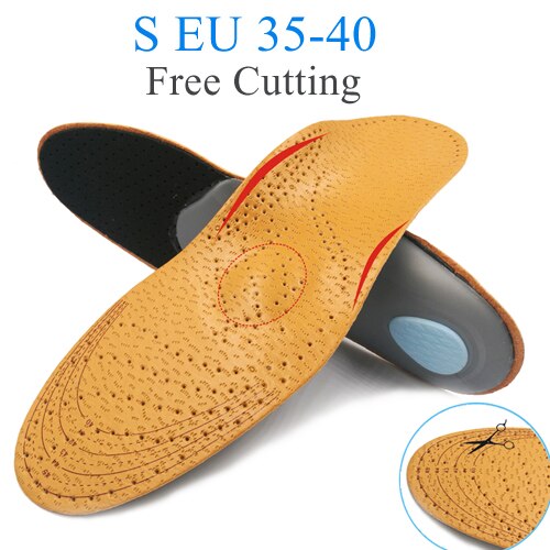 Plantillas ortopédicas para pies planos para calzado de hombre mujer y niño, plantilla para zapato, corrección de arco del pie, de cuero, piel, unisex: S EU 35-40