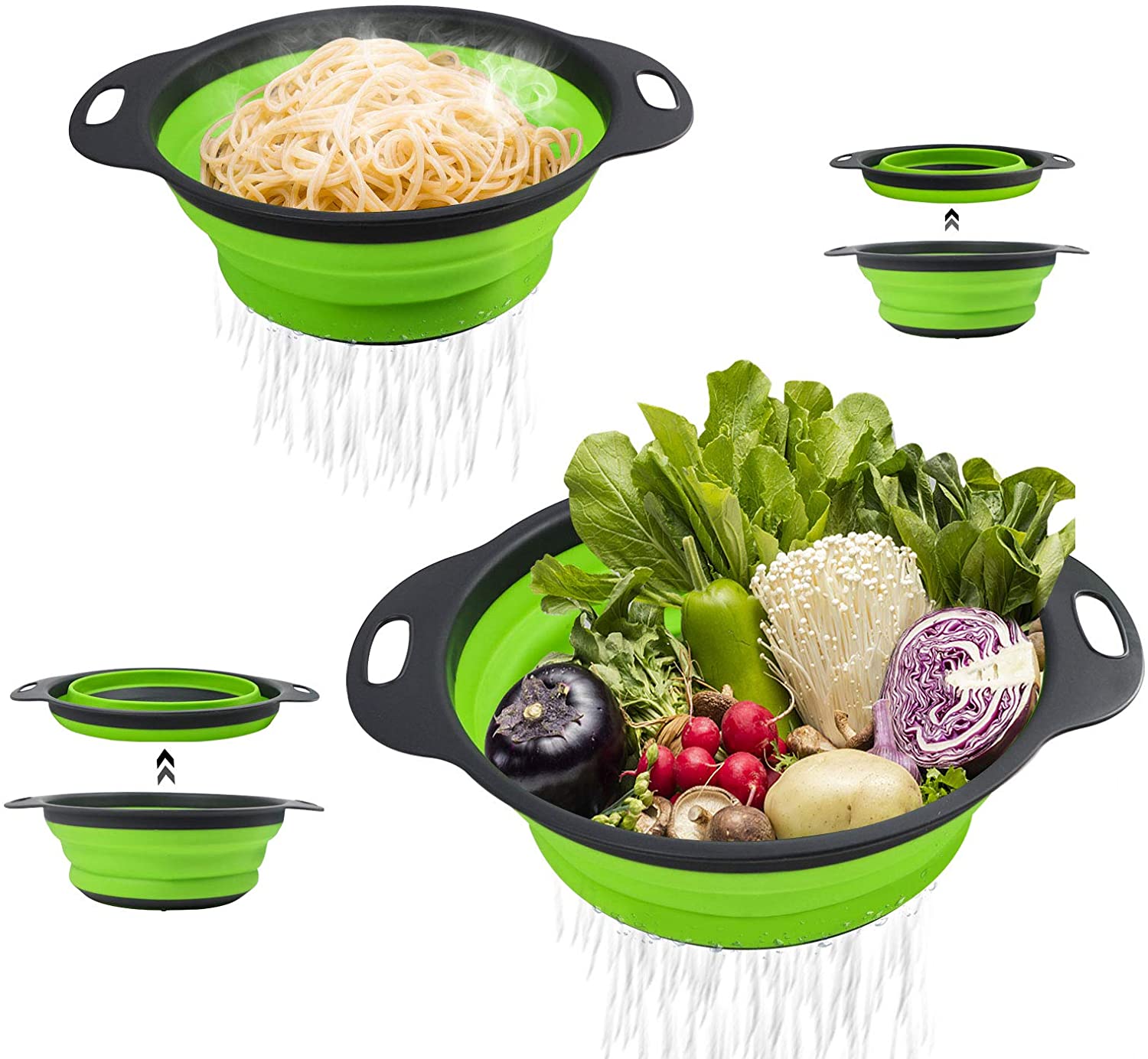 Colador de silicona plegable para lavar frutas y verduras, cesta con mango, escurridor, herramientas de cocina