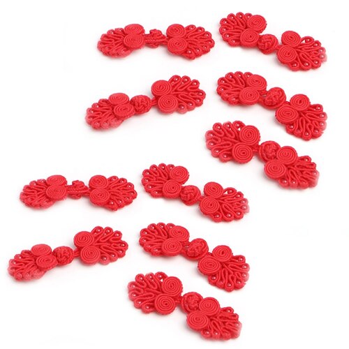 2022 10 Pairs Beaded Chinese Frog Closure Buttons Knot Fastener Sewing Handmade Craft: Red
