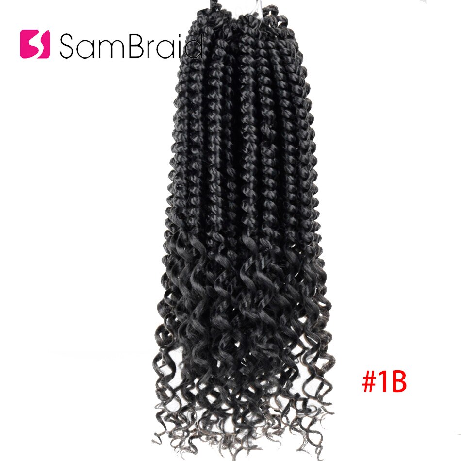 SAMBRAID 12 Inch Senegalese Spring Twist Hair Crochet Braiding Hair 60g/pack Loose Ends Synthetic Hair Extensions 12 roots/pack: #1B / 5Pcs/Lot