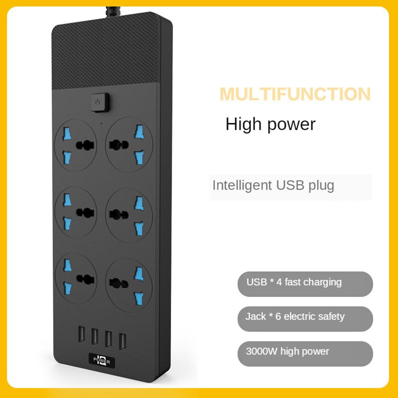 Surge Protector Power Strip with USB 6 Outlets 4 USB Ports Extension Cord for iPhone iPad Tablet PC Home Office Travel