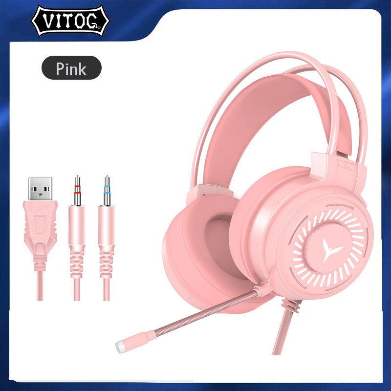Gaming Koptelefoon Surround Gamer Hoofdtelefoon Geluid Stereo Wired Headset Met Microfoon Usb Kleurrijke Licht Pc Laptop Game Heads: Pink