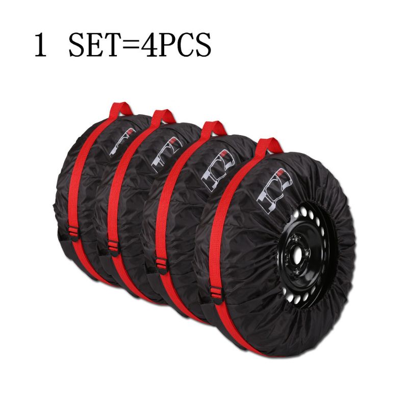 4 stuks reservebandhoes van polyester, winter- en zomerautobanden, opbergtas voor autobanden, accessoires voor voertuigen, wielbeschermers (s/l): Rood l