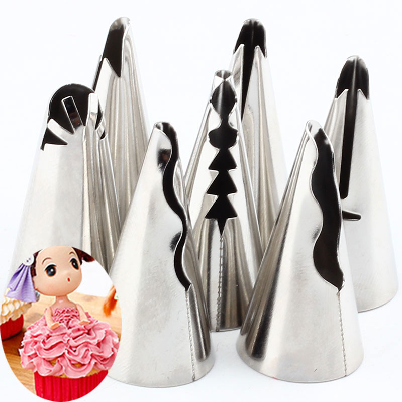 Bladerdeeg Rok 7Pcs Roestvrije Russische Pastry Tips Icing Nozzles Piping Cake Nozzles Pastry Decorating Cupcake Decorateur Tool