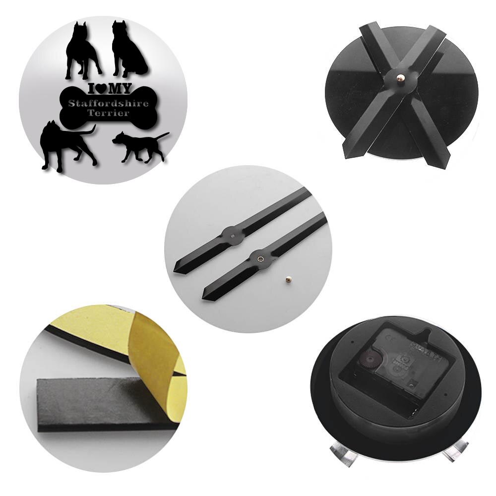 American Dog Breed Decorative 3D DIY Wall Clock American Staffordshire Terrier Home Clock With Mirror Numbers Stickers