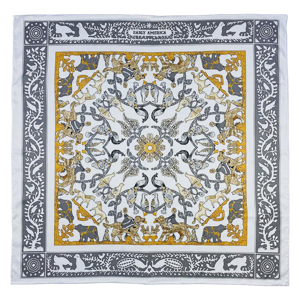 90Cm Drie Giraffen Hijab Sjaal Vrouwen Bandana Handgemaakte Gekruld Twill Zijde Vierkante Sjaal Luxe Foulard Hoofd Sjaals Sjaal