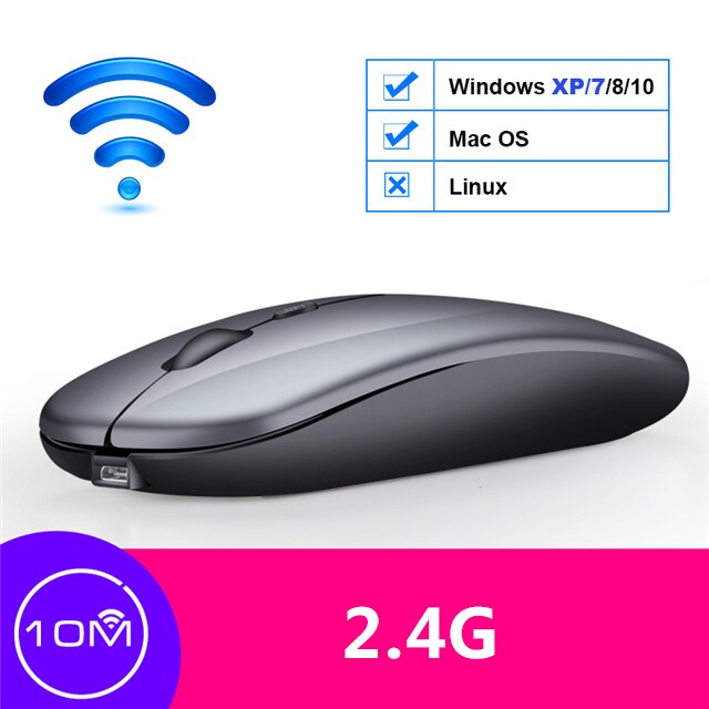 Draadloze Muis Oplaadbare Bluetooth Mouse Geruisloze Mause Wifi Muizen Usb Muizen Voor Pc Desktop Laptop Accessoires Ergonomische Muis: Wireless Gray