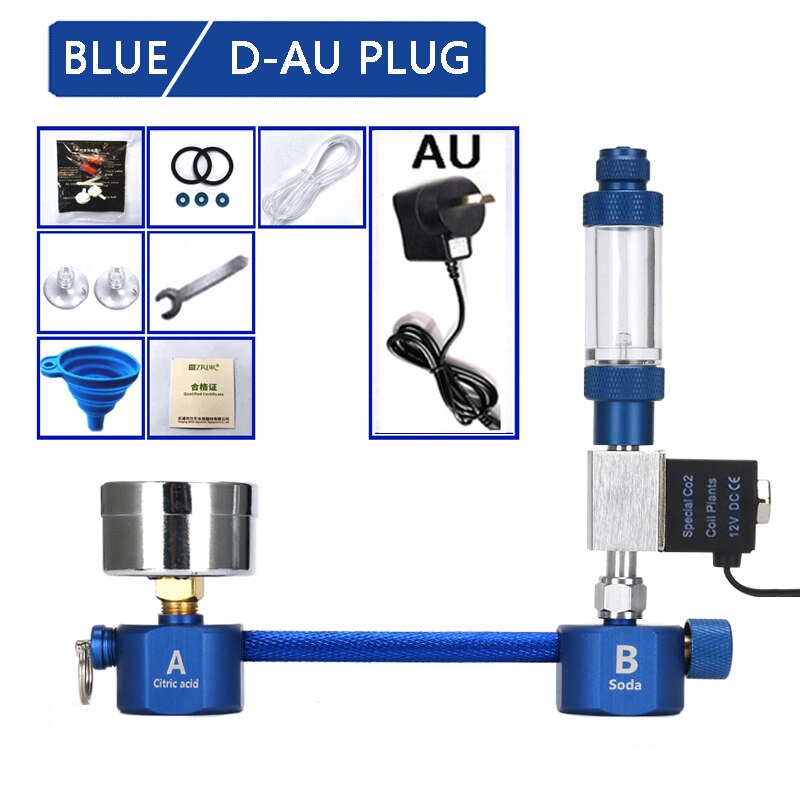 Aquarium DIY CO2 generator,withsolenoid valve Bubble Counter Diffuser Reaction System kit for Aquatic plant Growth CO2 Equipmenr: Blue-D-AU plug