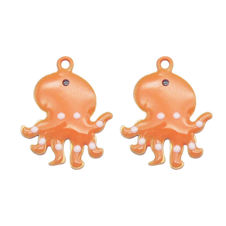 Julie Wang 5PCS 14x11mm Enamel Tiny Octopus Charms Double-sided Cartoon Copper Animal Pendant Bracelet Jewelry Making Accessory: Gold-color