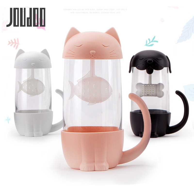JOUDOO-tasse à thé en verre pour chat mignon, tasse avec filtre pour infuseur de poisson, 35