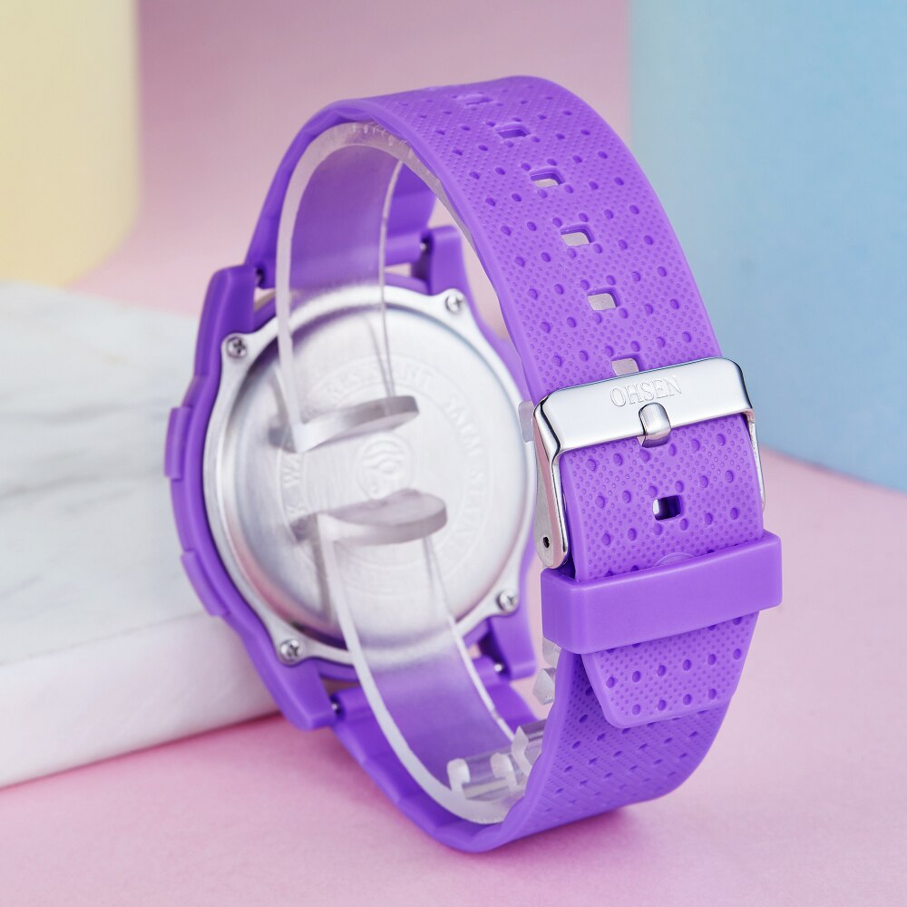 Ohsen, relojes deportivos para exteriores para mujer, reloj de pulsera LED impermeable de silicona para niños, reloj de pulsera multifunción para niño y niña, reloj de pulsera para mujer