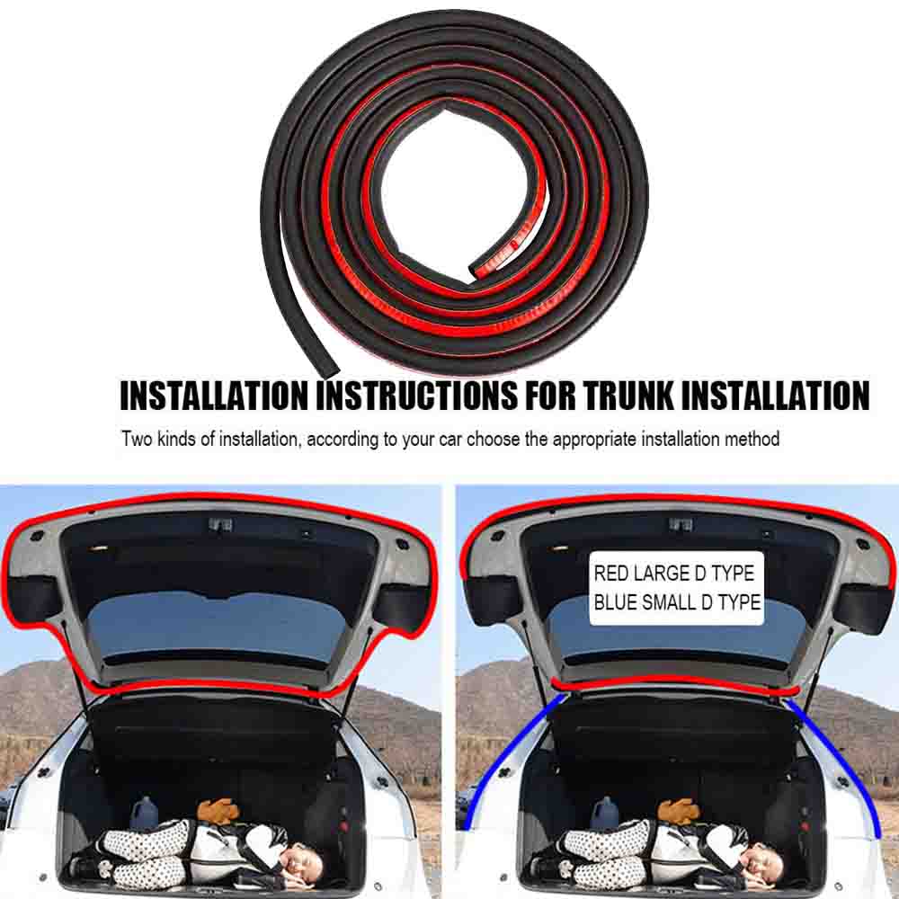 4M Car Door Seal Strip Sloping D-Shaped Rubber Trunk Hood Edge Insulation Trim Car Accessories