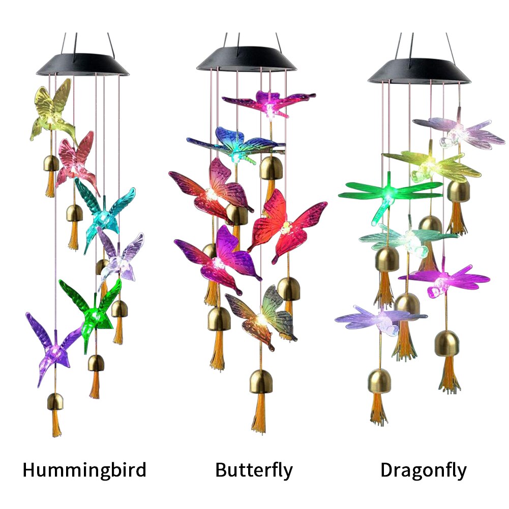 Garden Solar Wind Chime Outdoor Waterproof LED Decorative Mobile Hanging Patio Bedroom Yard Home Decor Party Color Changing