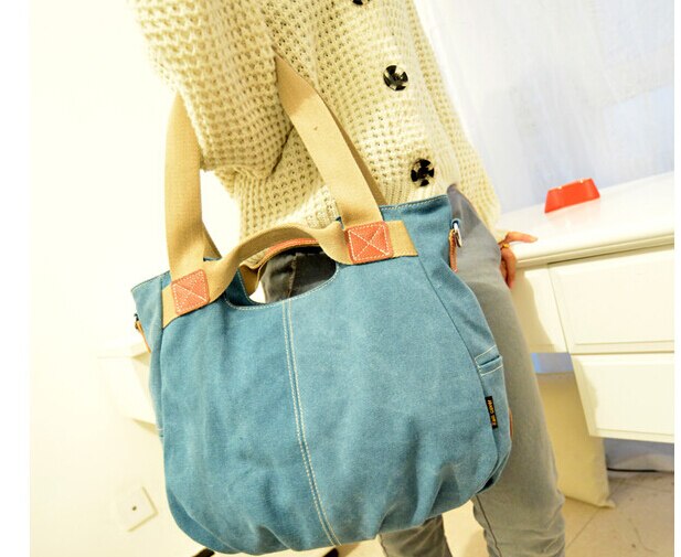 spring and summer women canvas bag with leather shoulder influx of portable multi-purpose