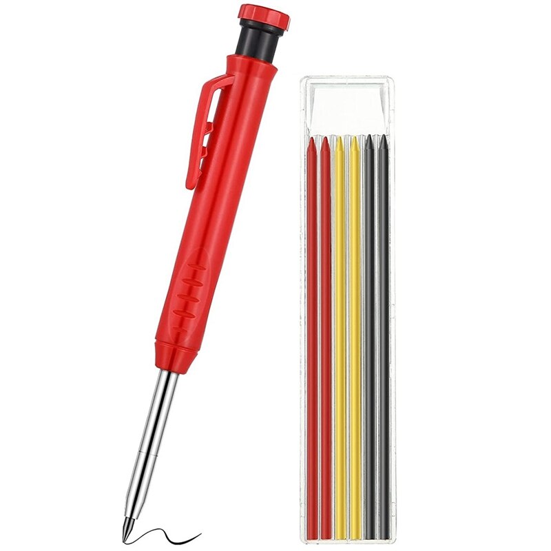 Carpenter Pencil Set For Construction, Built-In Pencil Sharpener, For Carpenter Woodworking Architect: 2yellow 2black 2red