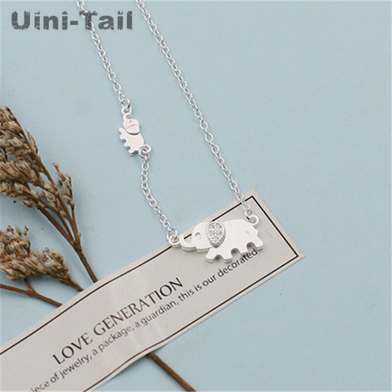 Uini-Tail 925 sterling silver cute elephant micro-inlaid necklace Korean trend sweet dynamic GN935