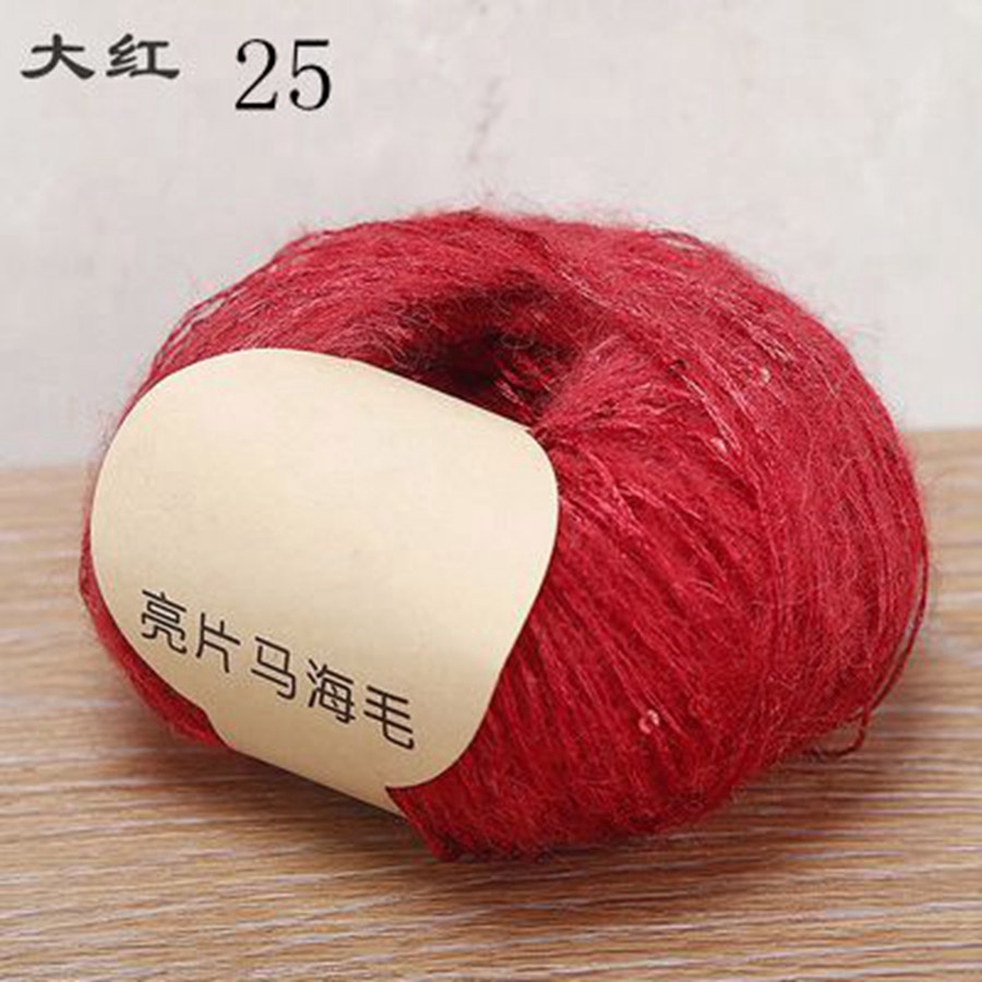 Blødt strikkegarn med pailletter til stof, farverigt tyndt hæklegarn, perlebesat pailletgarn, håndvævet uld med , 50g nøgler: Hvid