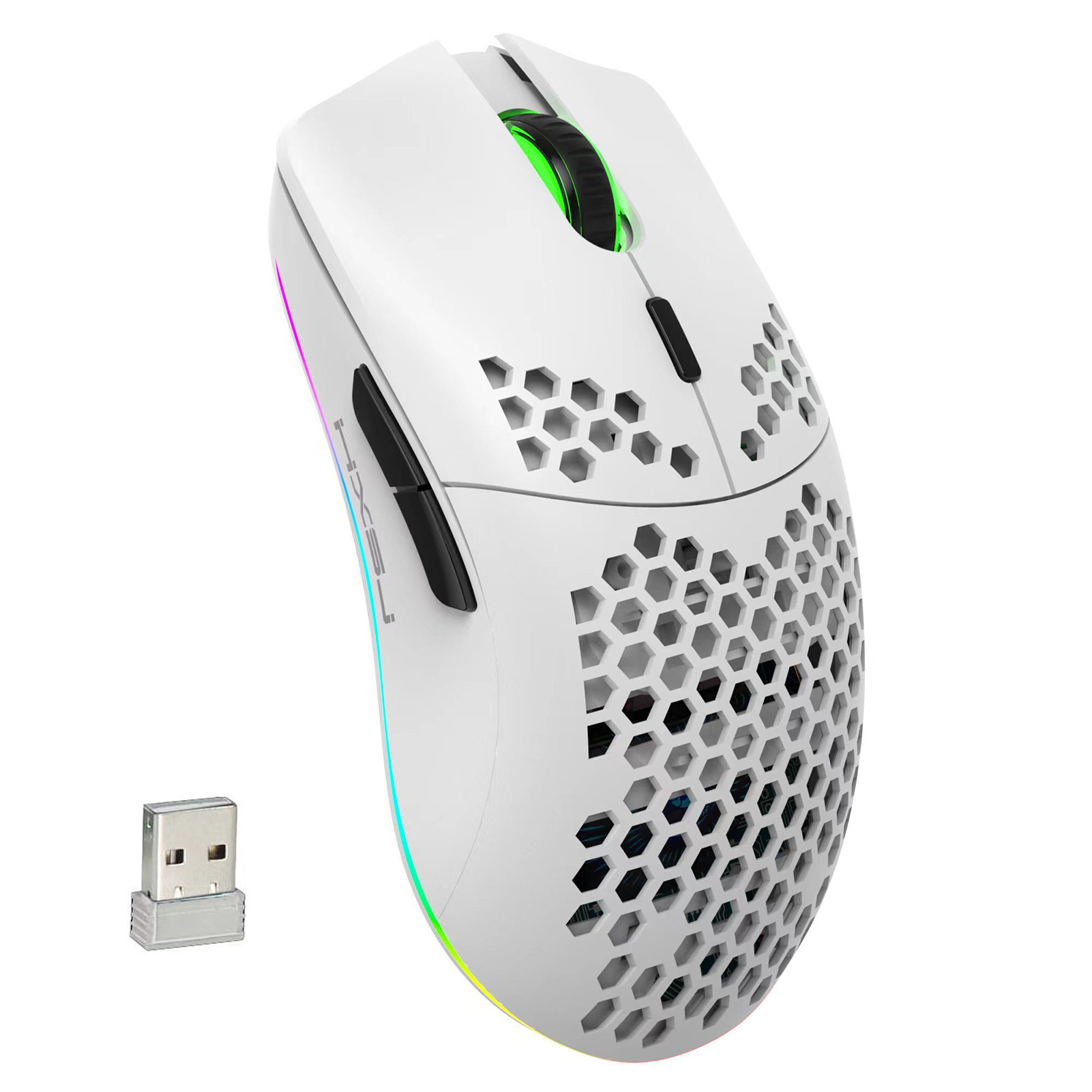 HXSJ T66 RGB 2.4G Wireless Gaming Mouse RGB Lighting Charging Mouse with Adjustable DPI Ergonomic for Desktop Laptop: WHITE