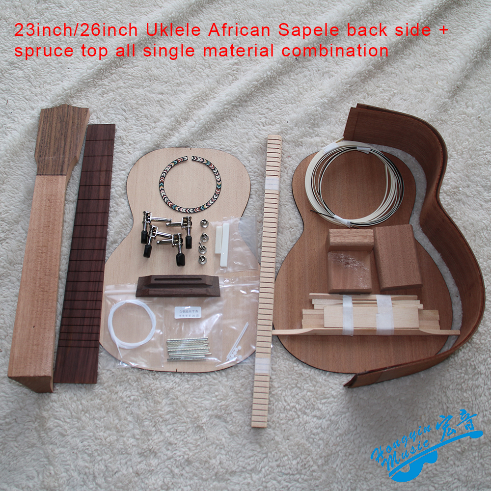 23 inch/26 inch Ukulele Afrika Sapele Alle Enkele Combinatie DIY Ukelele Kit Set Muziekinstrument Accessoires