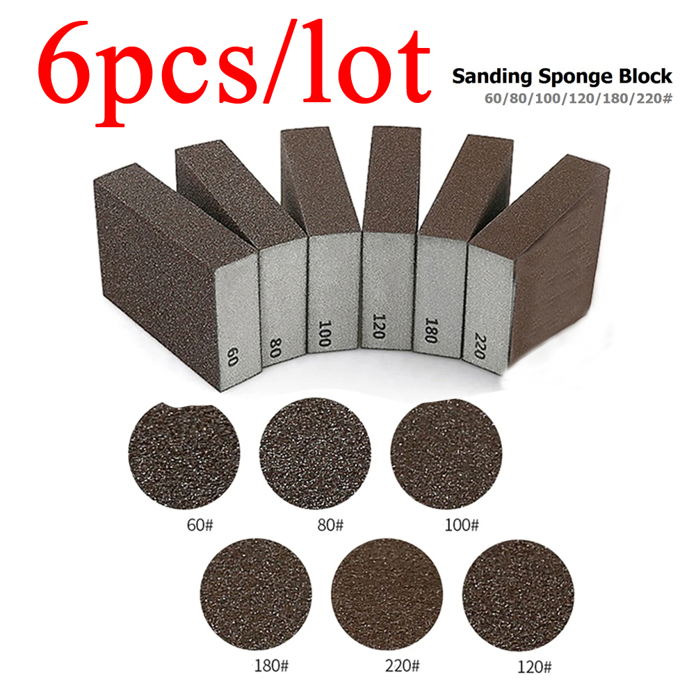 6 stk. slibesvampeblokke 60, 80, 100, 120, 180, 220 korn - vægslibning, model- og malingslibning, murstenspolering vægslibning
