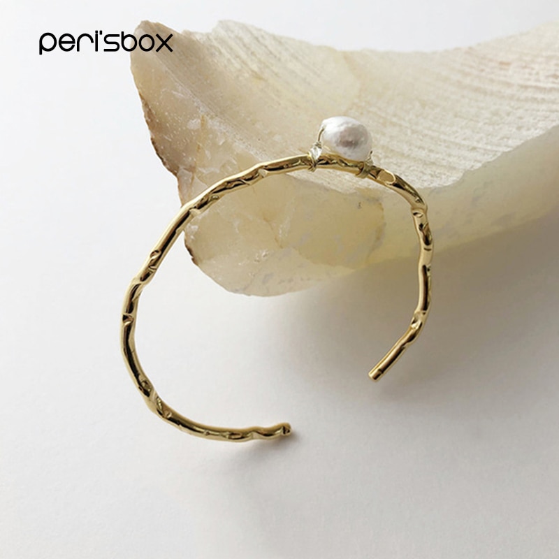 Peri'sbox Gold Onregelmatige Ketting Echt Zoetwater Parel Armband Grote Geometrische Parel Armbanden voor Vrouwen Eenvoudige Sieraden