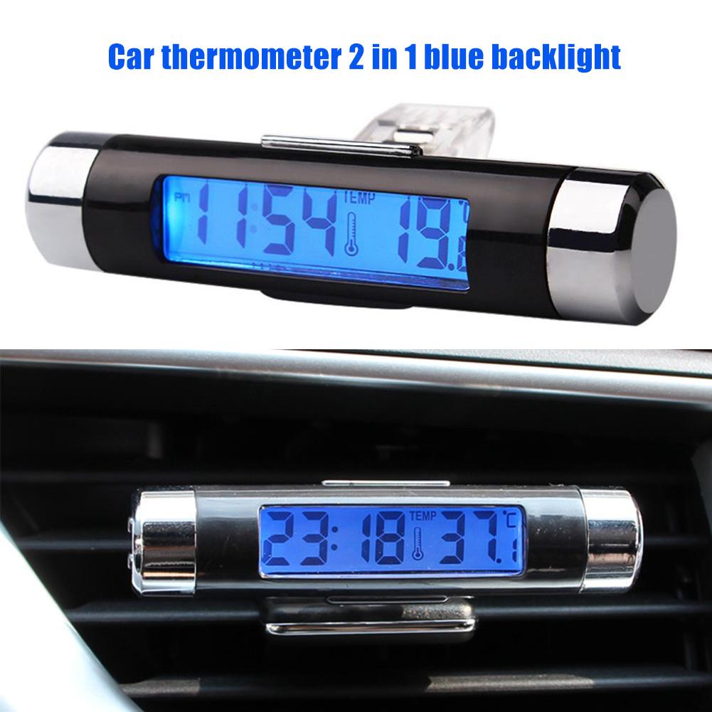 2 In 1 Backlight Led Digitale Display Auto Air Vent Mount Time Klok Thermometer