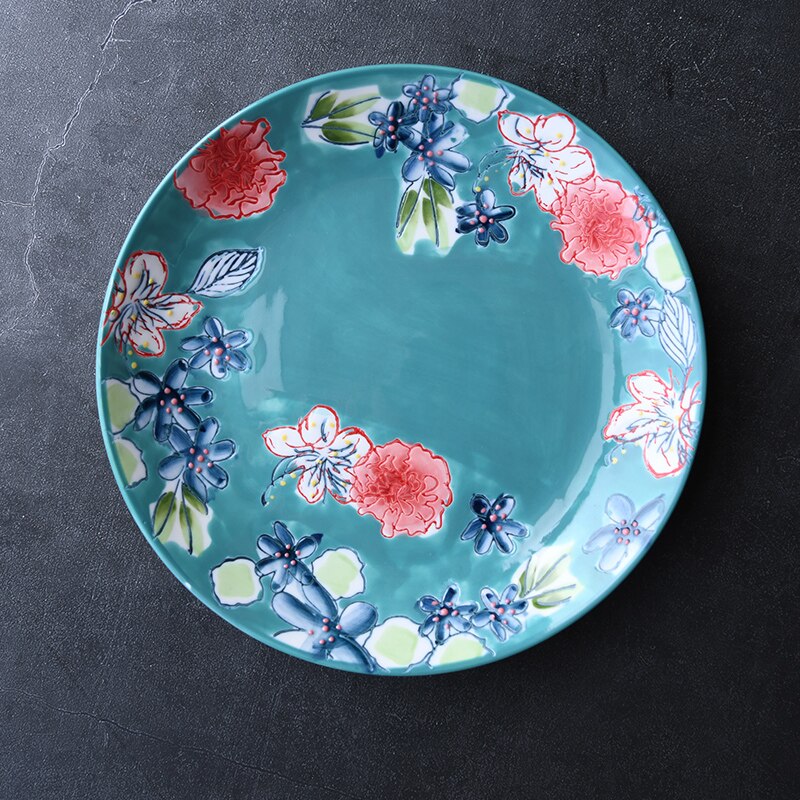 Hand-Painted Underglaze Ceramic Plate 8.5 Inches Dinner Plates Tableware