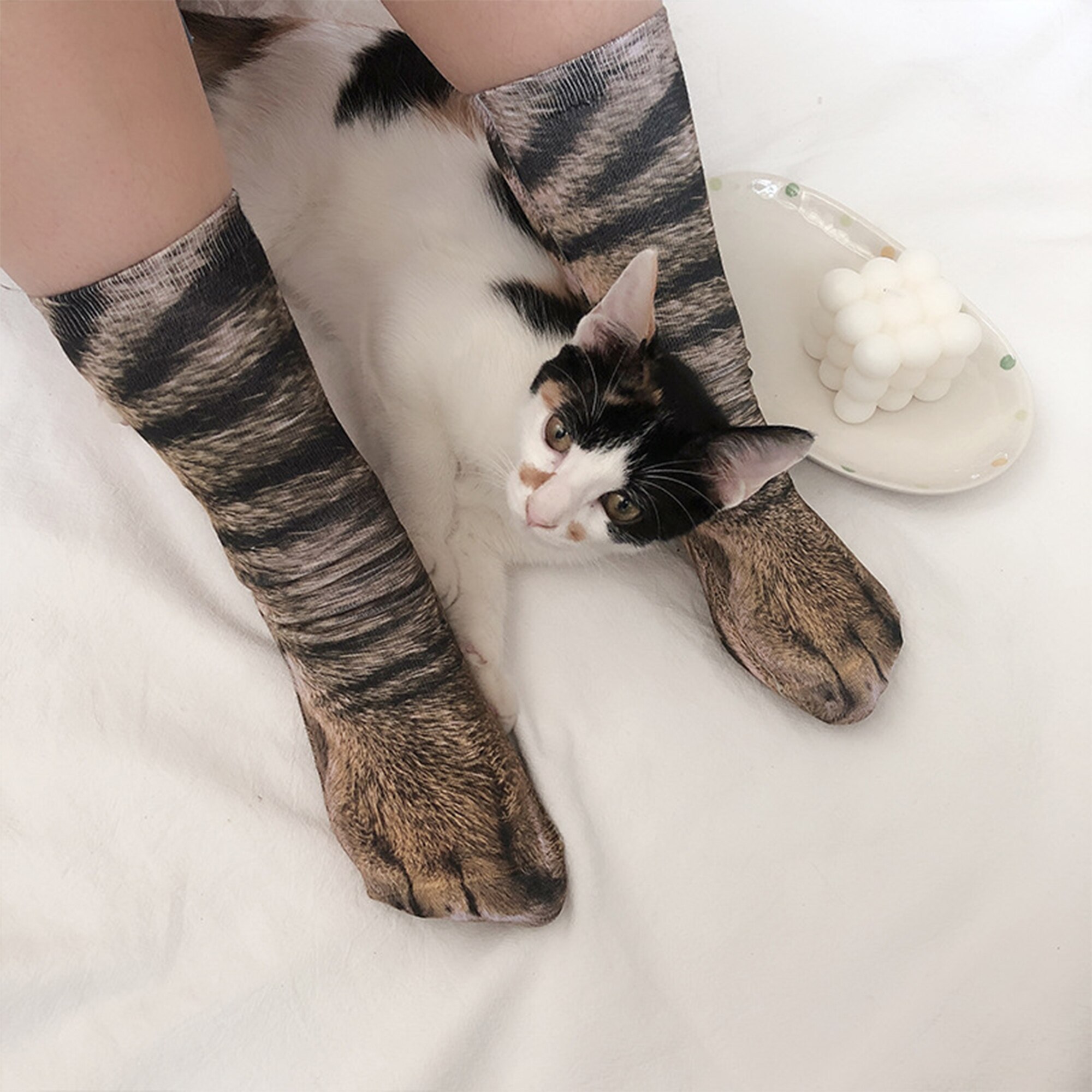 Bomuld sjove sokker kvinder kawaii print animal paw søde sokker 3d print hund kat pote afslappet glad høj ankel mænd sokker