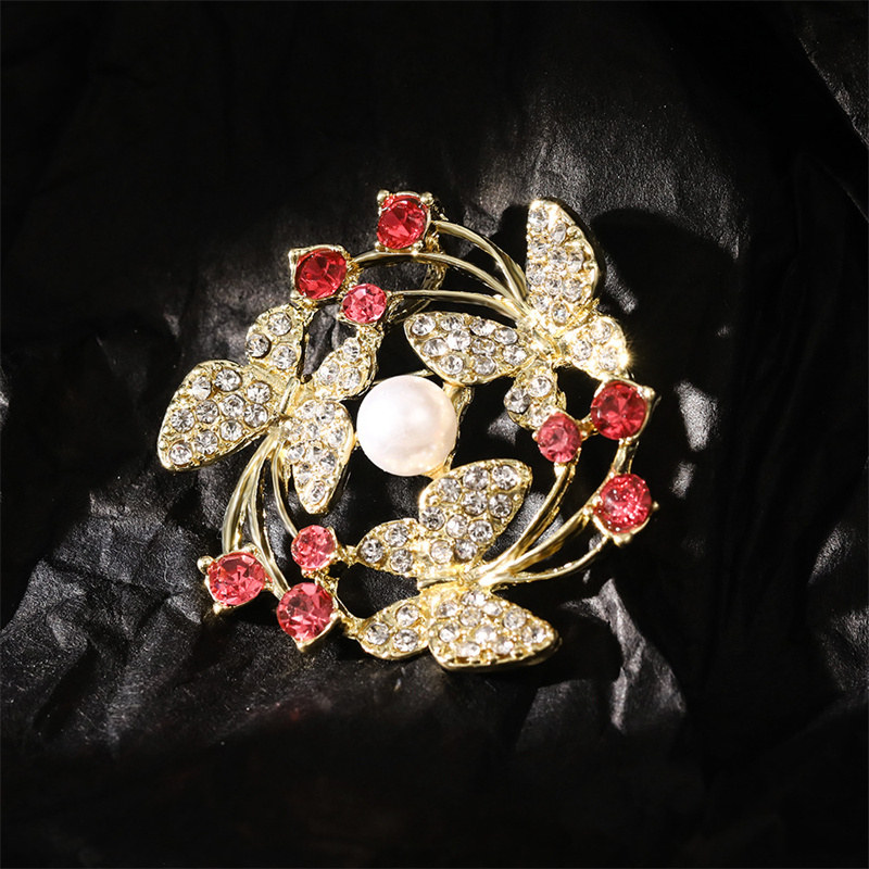 Broche de corona de mariposa con temperamento, joyería de , pin para traje, broche generoso con incrustaciones de piedras preciosas: Chapado en zinc blanco y azul